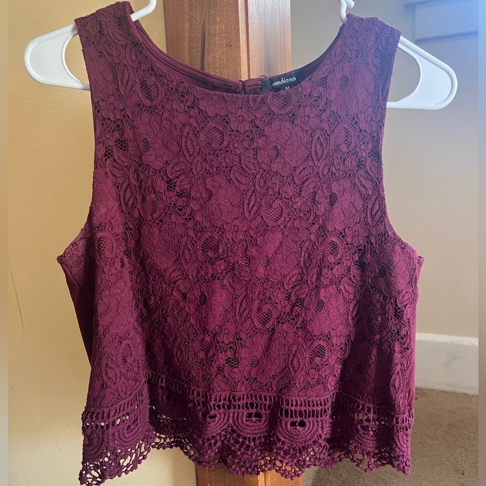 Ambiance Maroon Laced Tank Top, Size Medium, Great Condition!